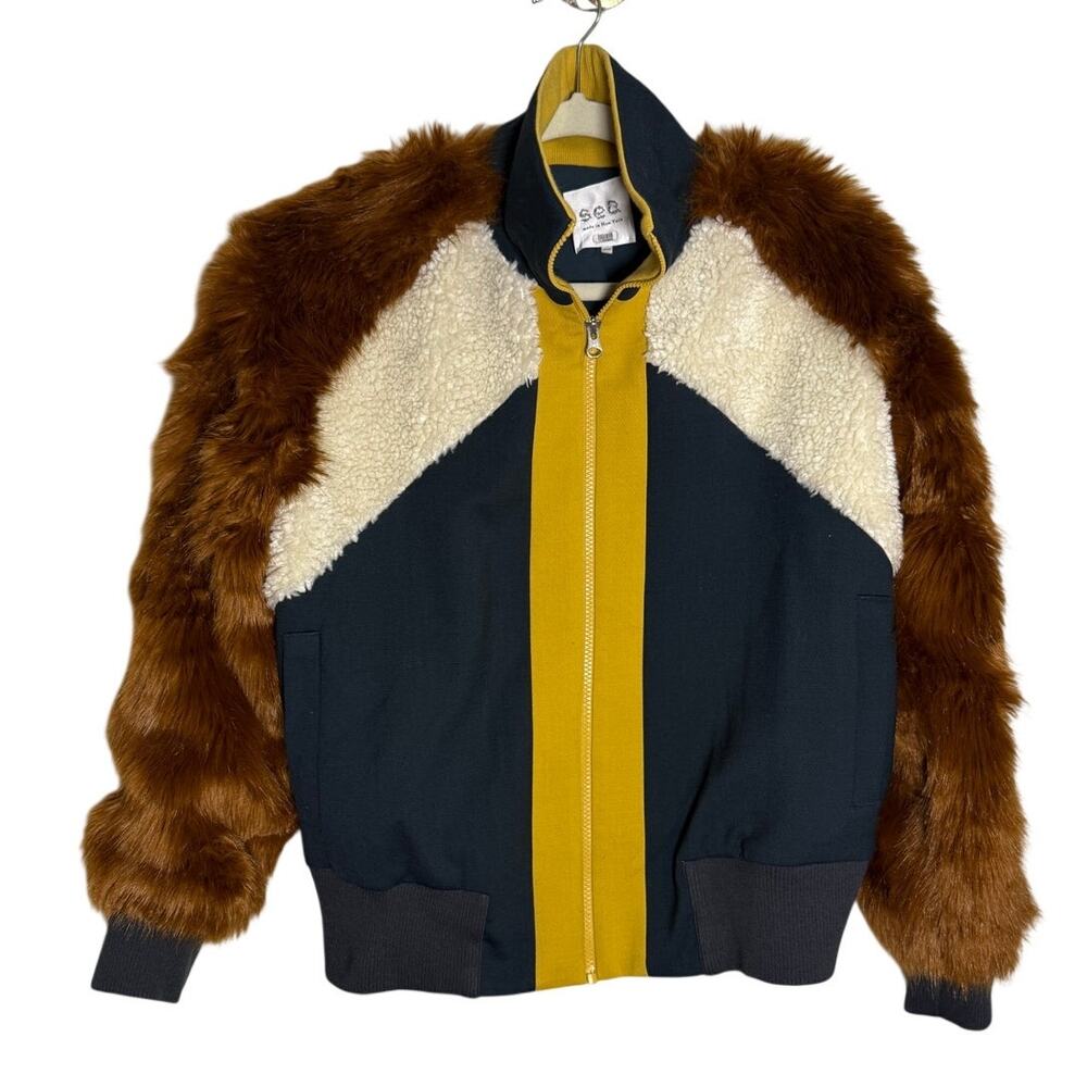Sea New York Wool Tradition Combo Faux Fur Track Jacket Sz. XS - Picture 7 of 7